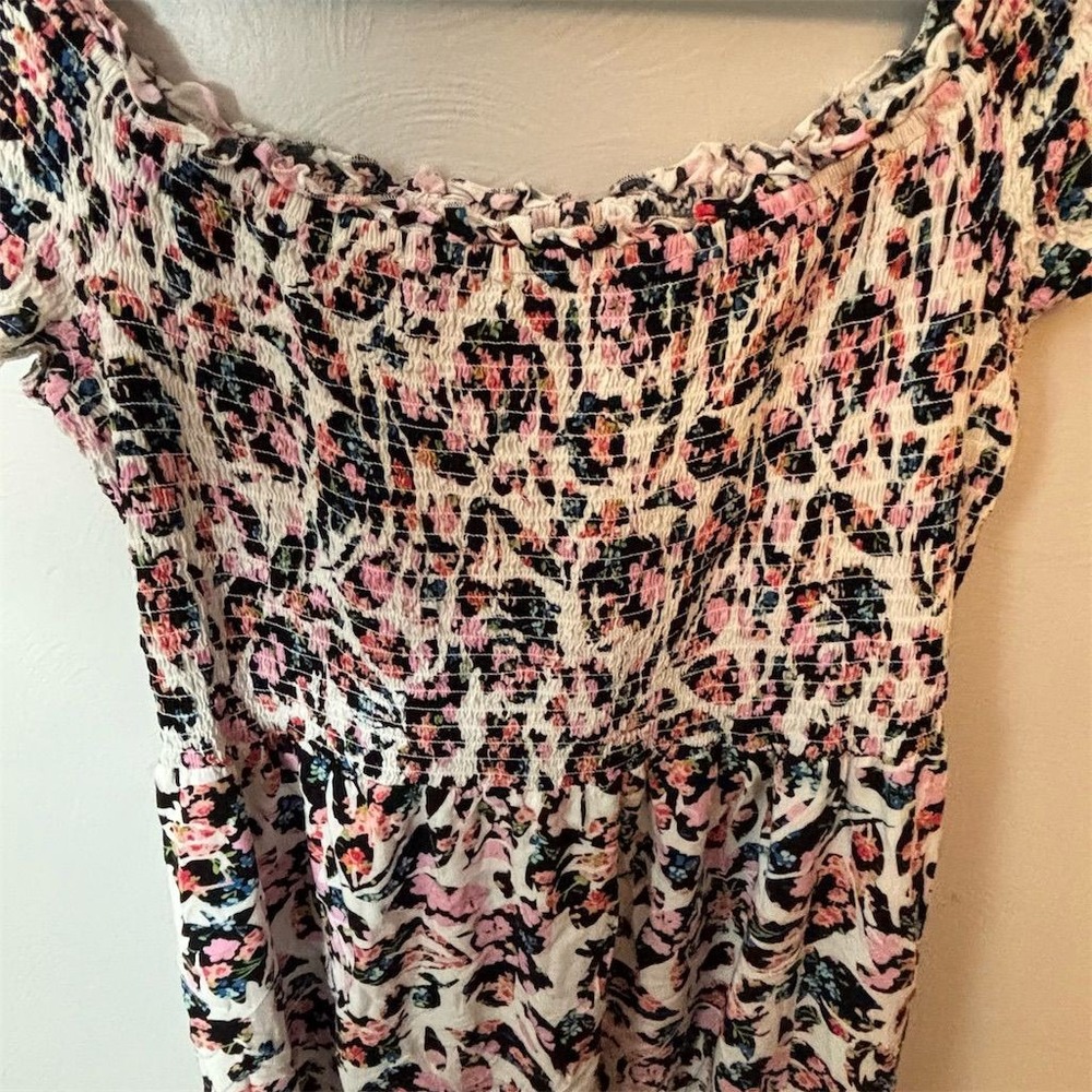 Floral Pink and Black Smocked Maxi Dress - Picture 2 of 9